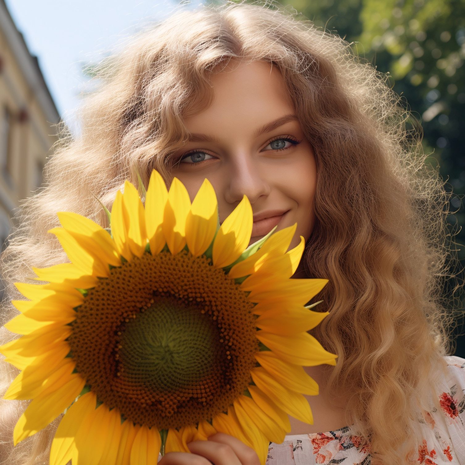 woman holding sunflower